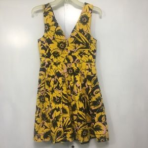J. CREW A-Line Sleeveless V-Neck Yellow Floral Short Fit and Flare Dress size 2